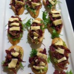 smoked duck with apples and brie on baguette 